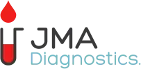 logo de JMA Diagnostics avec tube d’échantillon de prise de sang